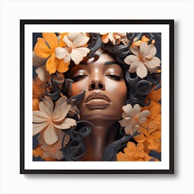 Woman With Flowers On Her Head 7 Art Print