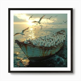 Seagulls On A Boat Art Print