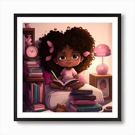 Little Black Girl Reading 1 Art Print