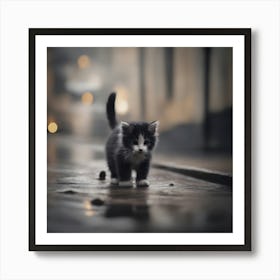 A Black And White Homeless Little Kitten Art Print