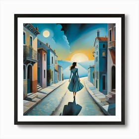 Girl Walking Down The Street Art Print