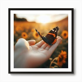 Butterfly On A Hand 1 Art Print