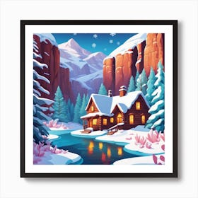 Winter Cabin In The Mountains Art Print