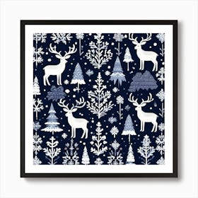 Christmas Deer, A Cozy Winter Pattern Inspired By Nordic Designs Incorporate Traditional Elements Art Print