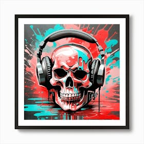 Skull With Headphones 8 Art Print