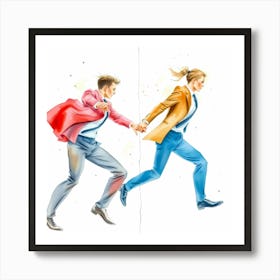 Two People Running Art Print