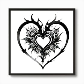 Black And White Heart Tattoo Art Print