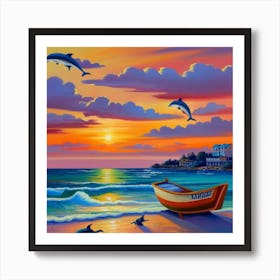 Dolphins At The Beach Art Print