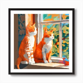 Two Cats By The Window Art Print