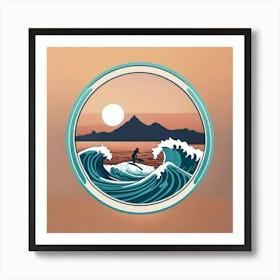 Round Logo Montabeach Minimaliste Ocean Wave Surfi (9) Art Print