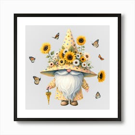 Watercolor Sunflower Gnomes 1 Art Print