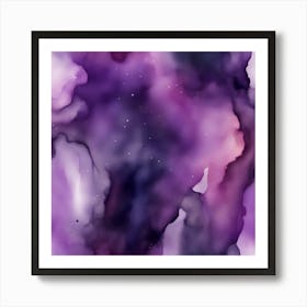 Beautiful amethyst plum abstract background. Drawn, hand-painted aquarelle. Wet watercolor pattern. Artistic background with copy space for design. Vivid web banner. Liquid, flow, fluid effect. Art Print