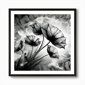 Elegance in Monochrome: Black and White Floral Art Art Print