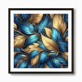 Blue Leaves Wallpaper Art Print