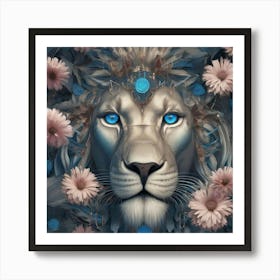 Lion in Flowers Art Print