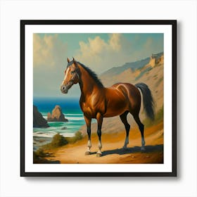 Oil Painting of Horse on Beach Art Print