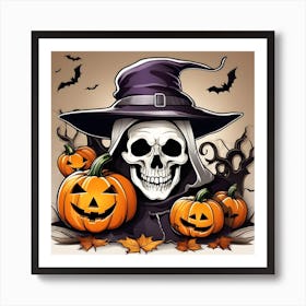 Halloween Witch With Pumpkins 1 Art Print