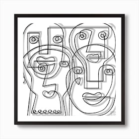 Faces 3 Square Line Art Print