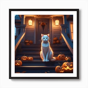 Halloween Cat In Front Of House 23 Art Print