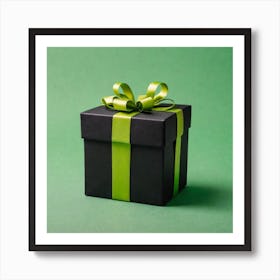 Black Gift Box With Green Ribbon 1 Art Print