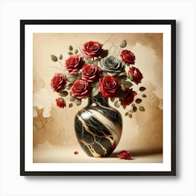 Roses In A Marble Vase 8 Art Print