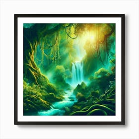 Waterfall In The Jungle 9 Art Print