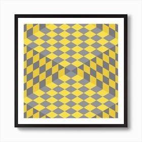 Yellow And Grey Checkered Chess Pattern Art Print