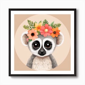 Floral Baby Lemur Nursery Illustration (12) Art Print