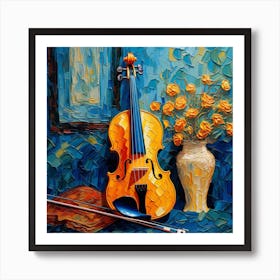 Violin And Flowers 4 Art Print