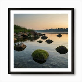 Mossy Rocks In The Water Art Print