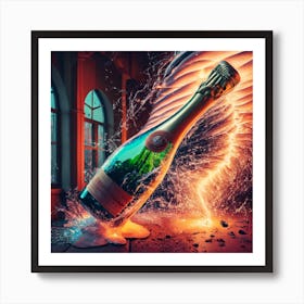 Champagne Bottle Explosion Art Print