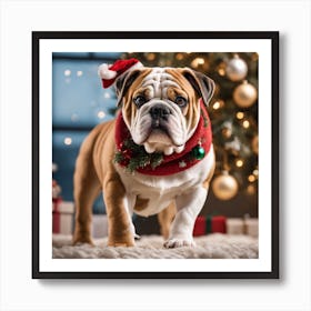 Bulldog In Santa Hat Art Print