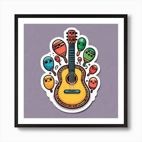 Mexican Guitar And Maracas Sticker 2d Cute Fantasy Dreamy Vector Illustration 2d Flat Centere (41) Art Print