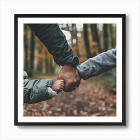 Father And Son Holding Hands In The Woods Art Print