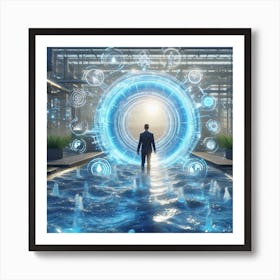 Futuristic Man Standing In Water Art Print