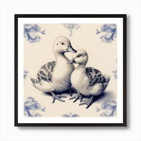 Ducklings Delft Tile Illustration 2 Art Print