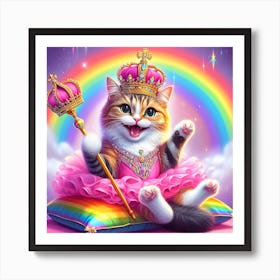 Princess Cat at Pillow and Rainbow Art Print