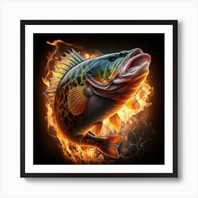 Bass Fish On Fire Art Print