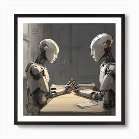 Two Robots At A Table Art Print