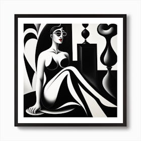 'The Woman In Black And White' abstract Art Print