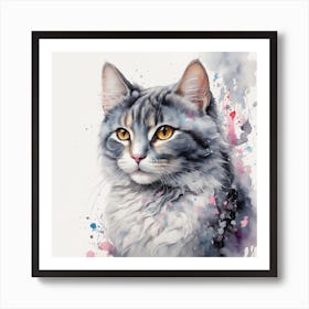 Watercolor Cat Painting Art Print