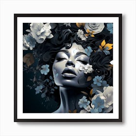 Black Woman With Flowers 11 Art Print