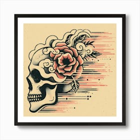 Skull With Roses Art Print