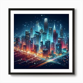 An Illustration Of A City At Night With Bright, Colorful Lights And A Modern Look 2 Art Print