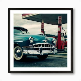 Classic Car At Gas Station Art Print