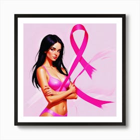 Women Breast Cancer Awareness background in Pink Ribbon international symbol for month October clipart and poster clipart and wall art 18 Art Print