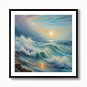 Ocean Waves At Sunset Art Print