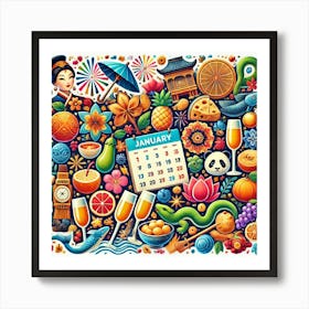 New Year’S Traditions Collage Printed Art A Colorful Collage Of New Year’S Symbols And Traditions From Around The World, Perfect For Celebrating Diversity And Joy In Any Space Printed Art Art Print