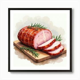 Watercolor Sketch Of A Tender And Juicy Roast Pork Loin On A Stylish Kitchen Countertop 1 Art Print