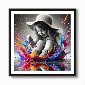 Little Girl Splashing Paint Art Print